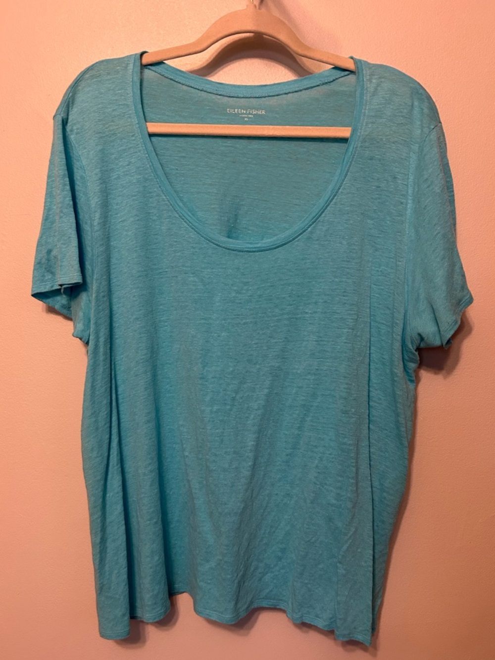 Eileen Fisher Organic Linen Turquoise Blue Top Resortwear Beach Pool Barbecue